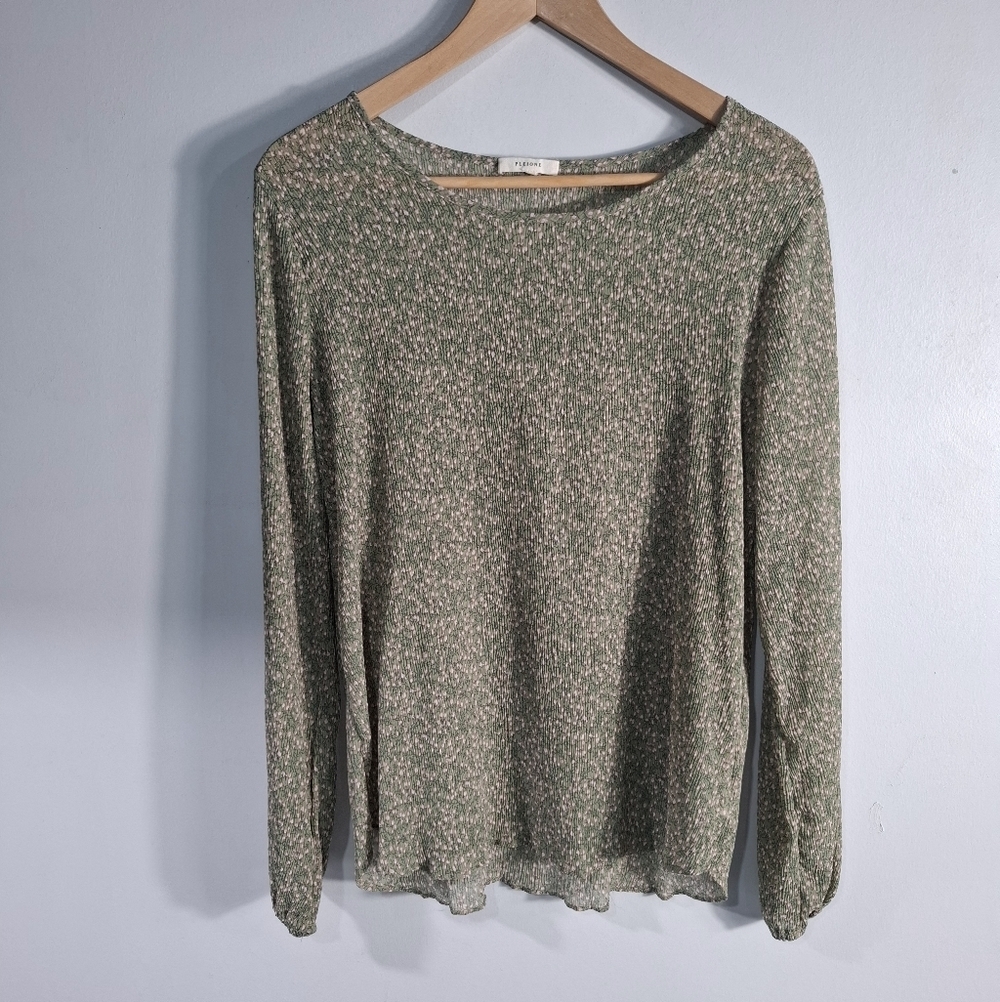 Pleione Anthropologie Shirring Top Womens Ditsy Floral Sheer Long Sleeve Boho M
